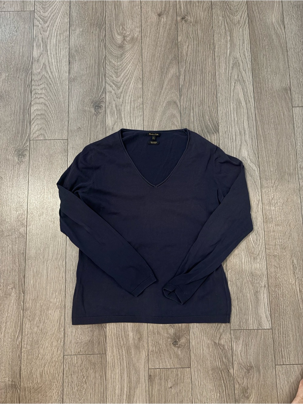Massimo Dutti Navy Long-Sleeve V-Neck Top